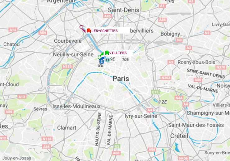 plan itinéraire ratp de Villiers à Les Agnettes
