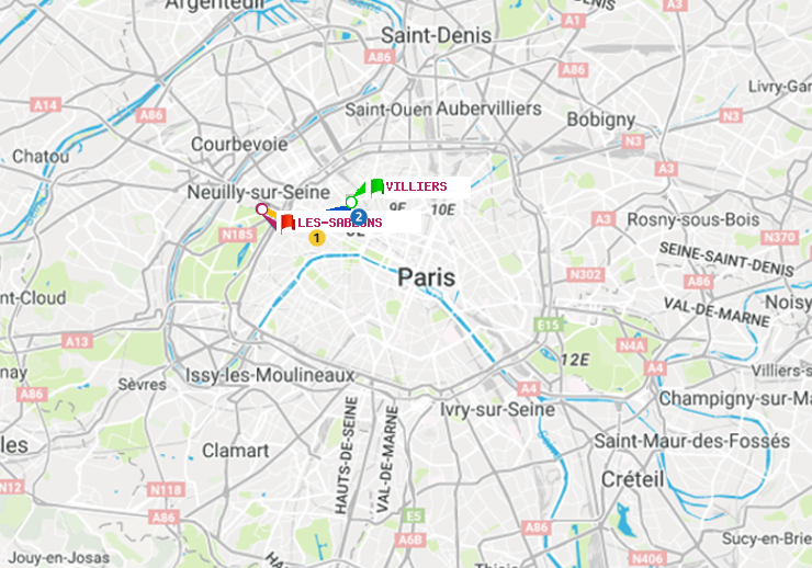 plan itinéraire ratp de Villiers à Les Sablons (Jardin d