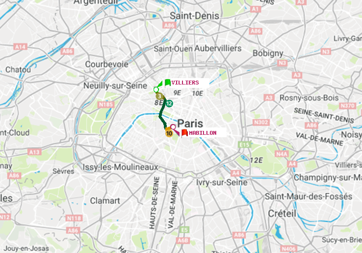 plan itinéraire ratp de Villiers à Mabillon