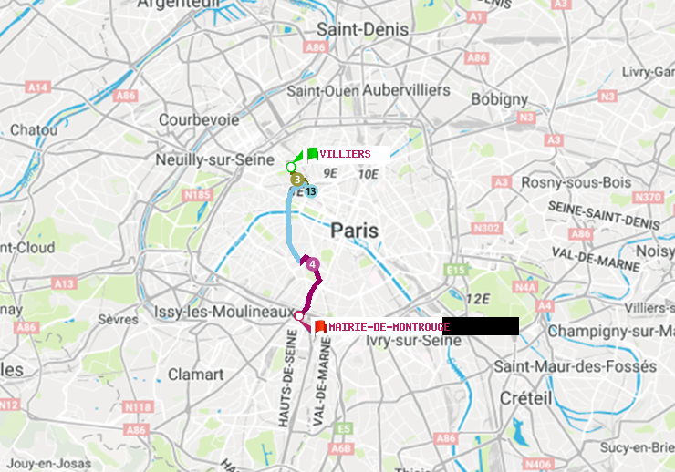 plan itinéraire ratp de Villiers à Mairie de Montrouge