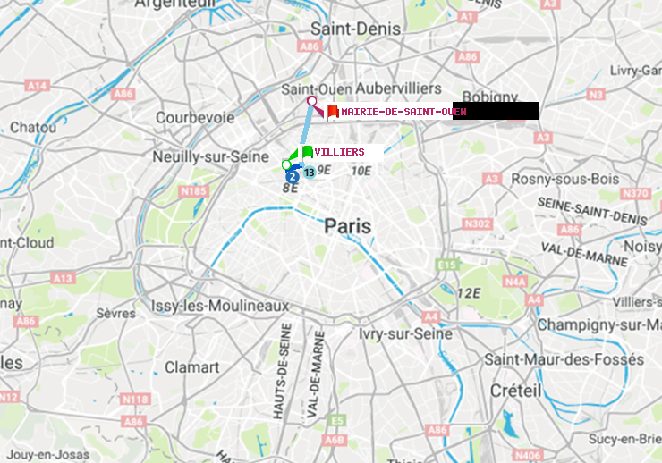 plan itinéraire ratp de Villiers à Mairie de Saint-Ouen