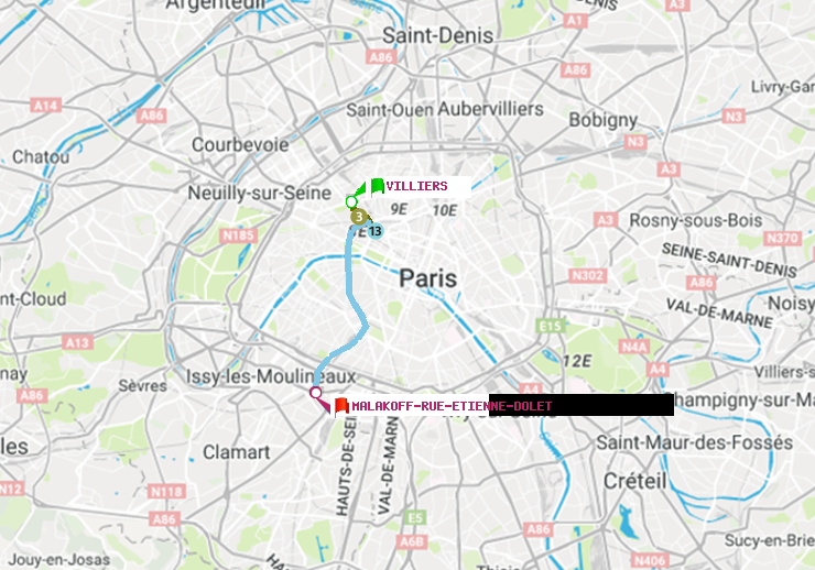 plan itinéraire ratp de Villiers à Malakoff-Rue Etienne Dolet