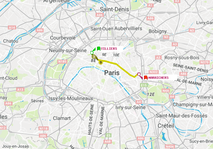 plan itinéraire ratp de Villiers à Maraichers