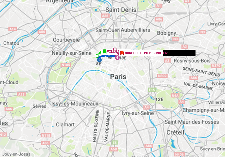 plan itinéraire ratp de Villiers à Marcadet-Poissonniers
