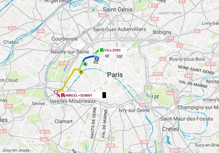 plan itinéraire ratp de Villiers à Marcel Sembat