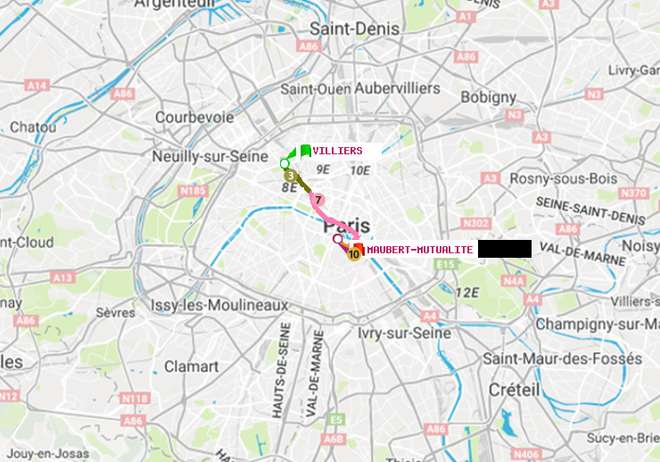 plan itinéraire ratp de Villiers à Maubert-Mutualité