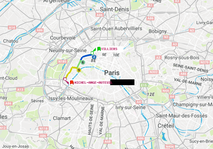 plan itinéraire ratp de Villiers à Michel-Ange-Auteuil