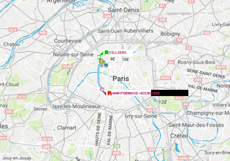 plan itinéraire ratp de Villiers à Montparnasse-Bienvenue