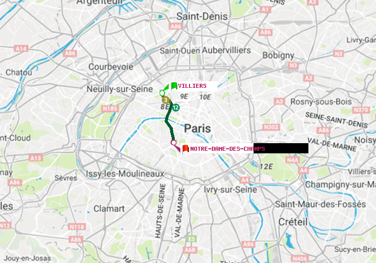 plan itinéraire ratp de Villiers à Notre-Dame des Champs