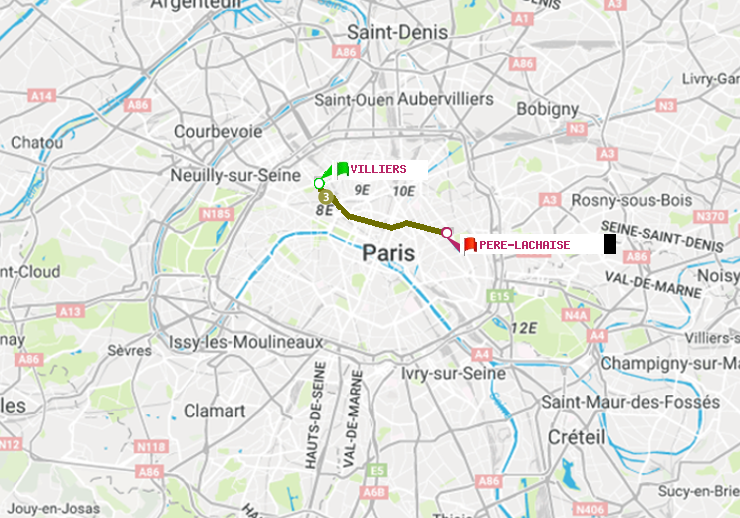 plan itinéraire ratp de Villiers à Père-Lachaise