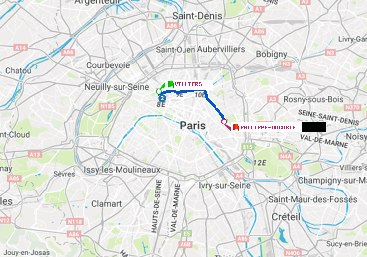 plan itinéraire ratp de Villiers à Philippe Auguste