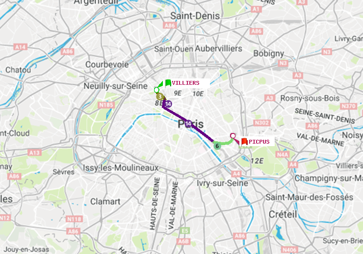 plan itinéraire ratp de Villiers à Picpus