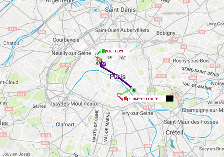 plan itinéraire ratp de Villiers à Place d