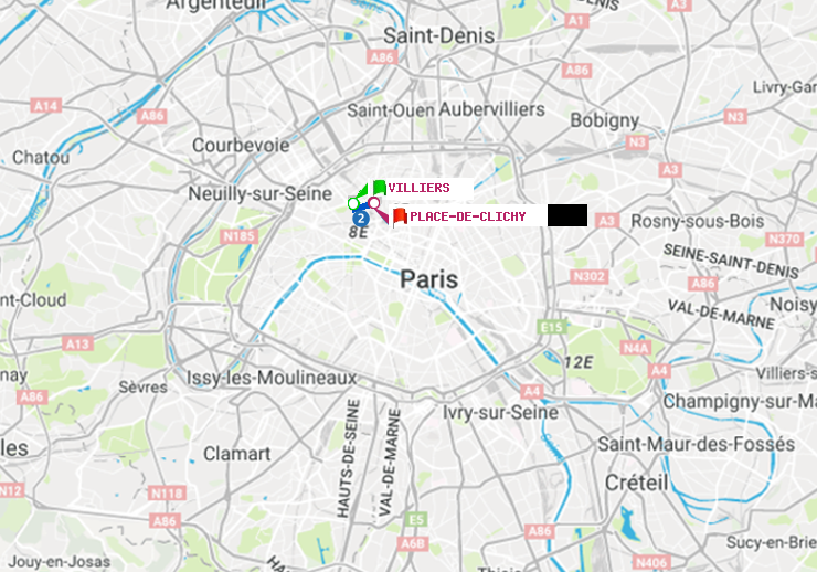 plan itinéraire ratp de Villiers à Place de Clichy