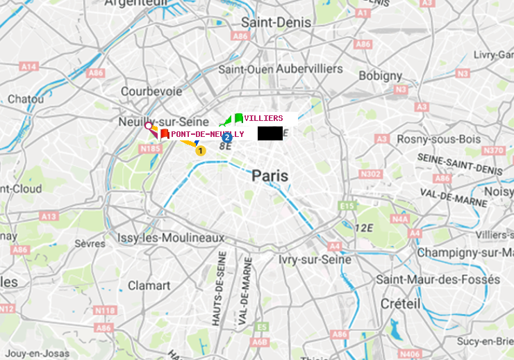 plan itinéraire ratp de Villiers à Pont de Neuilly