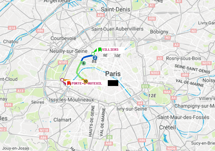 plan itinéraire ratp de Villiers à Porte d
