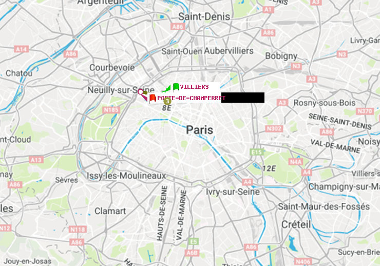 plan itinéraire ratp de Villiers à Porte de Champerret