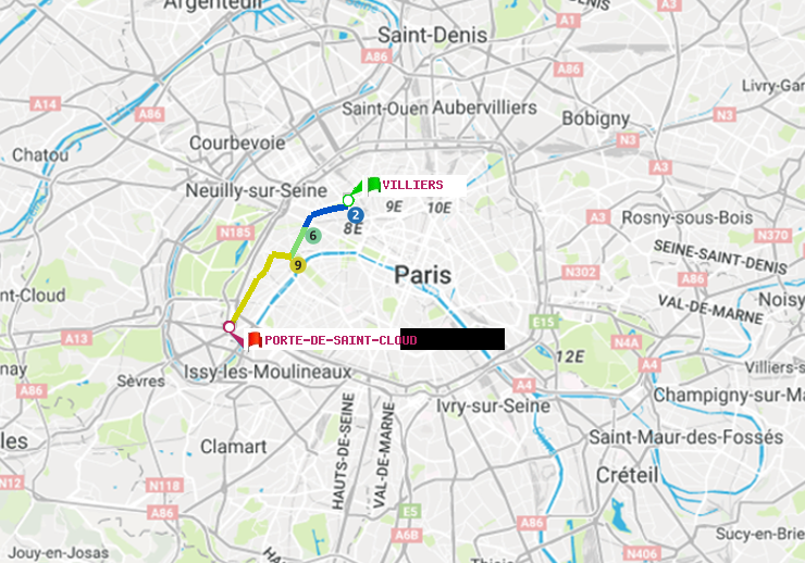 plan itinéraire ratp de Villiers à Porte de Saint-Cloud