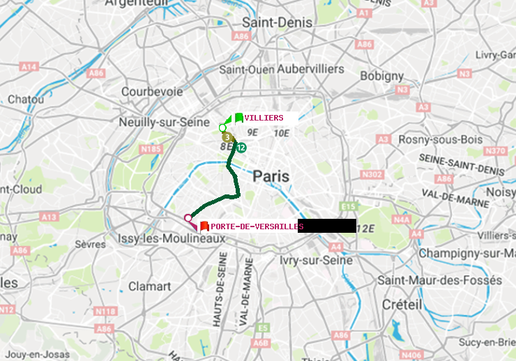 plan itinéraire ratp de Villiers à Porte de Versailles