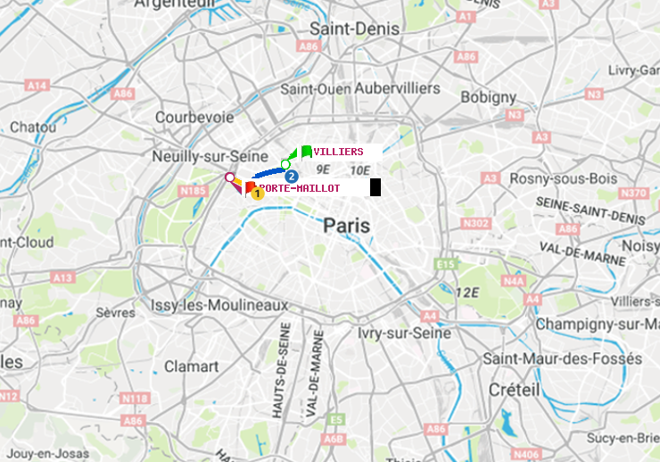 plan itinéraire ratp de Villiers à Porte Maillot