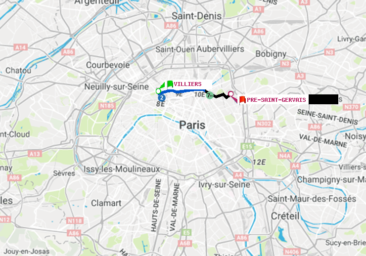 plan itinéraire ratp de Villiers à Pré-Saint-Gervais
