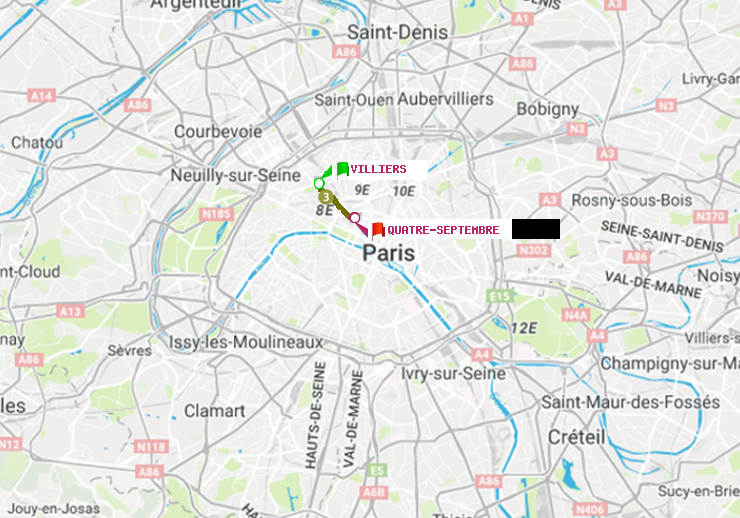 plan itinéraire ratp de Villiers à Quatre Septembre