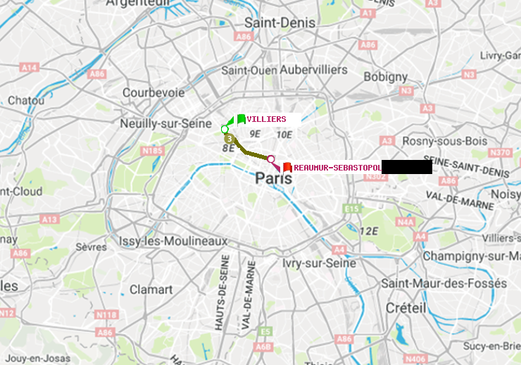 plan itinéraire ratp de Villiers à Réaumur-Sébastopol