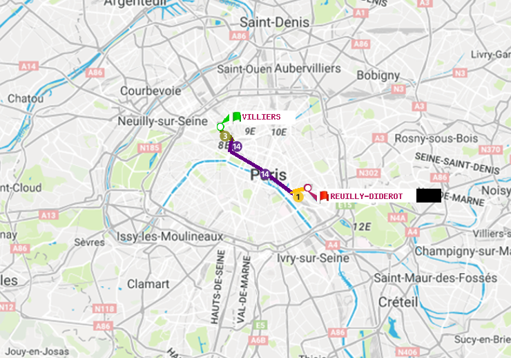 plan itinéraire ratp de Villiers à Reuilly-Diderot