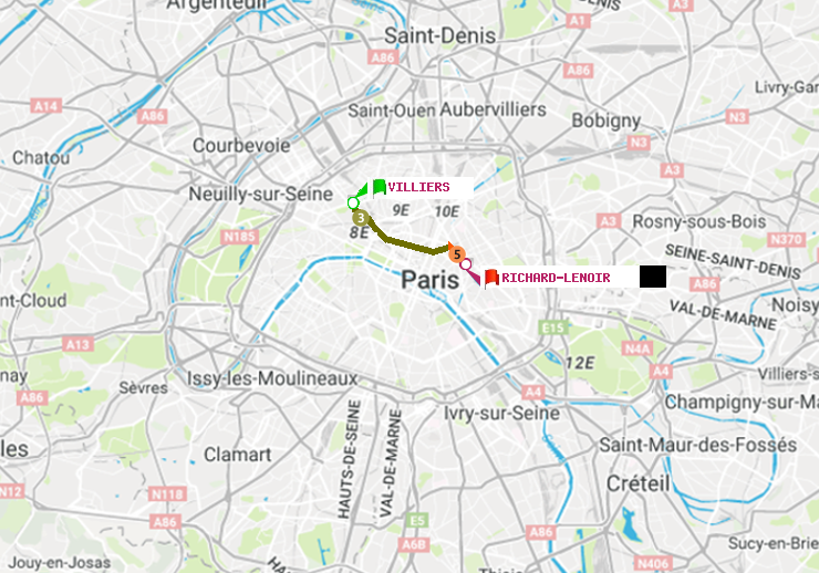 plan itinéraire ratp de Villiers à Richard-Lenoir