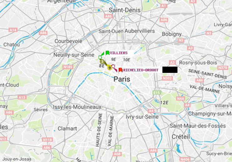 plan itinéraire ratp de Villiers à Richelieu-Drouot