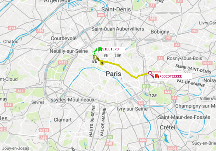 plan itinéraire ratp de Villiers à Robespierre