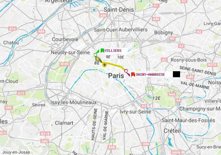 plan itinéraire ratp de Villiers à Saint-Ambroise