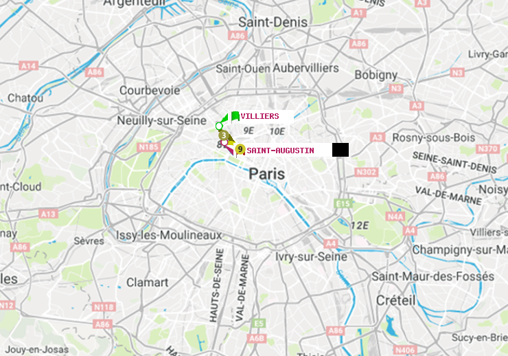 plan itinéraire ratp de Villiers à Saint-Augustin