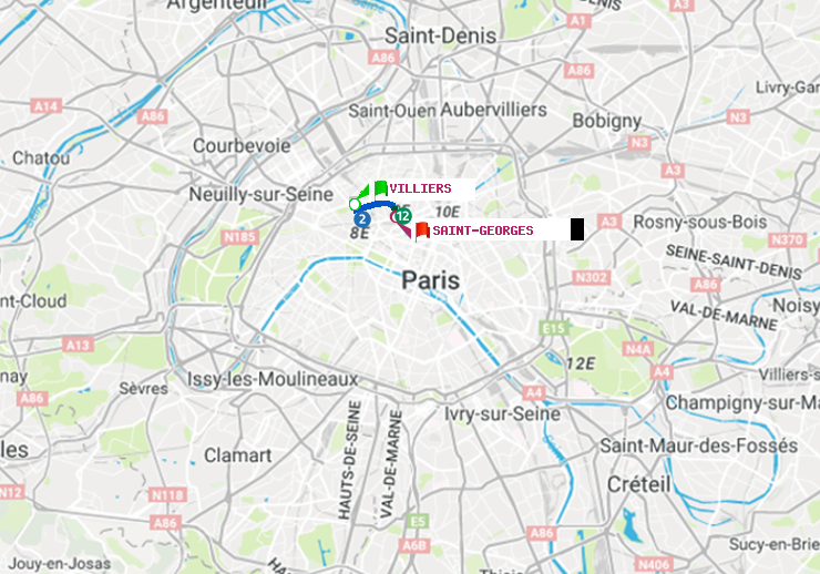 plan itinéraire ratp de Villiers à Saint-Georges