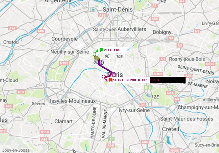plan itinéraire ratp de Villiers à Saint-Germain des Prés