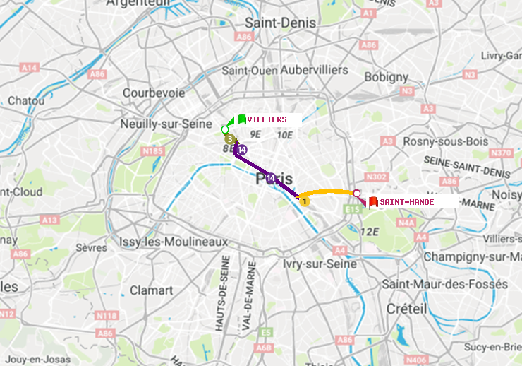 plan itinéraire ratp de Villiers à Saint-Mandé