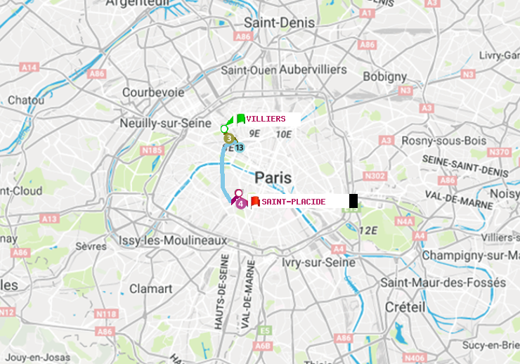 plan itinéraire ratp de Villiers à Saint-Placide