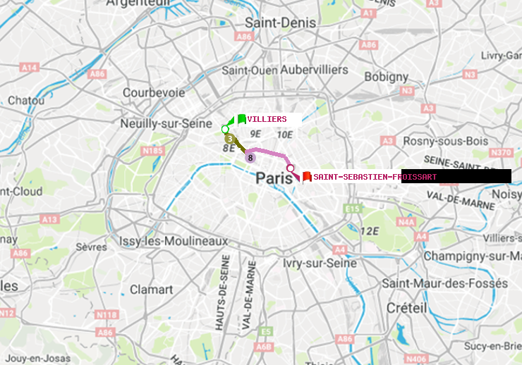 plan itinéraire ratp de Villiers à Saint-Sébastien-Froissart