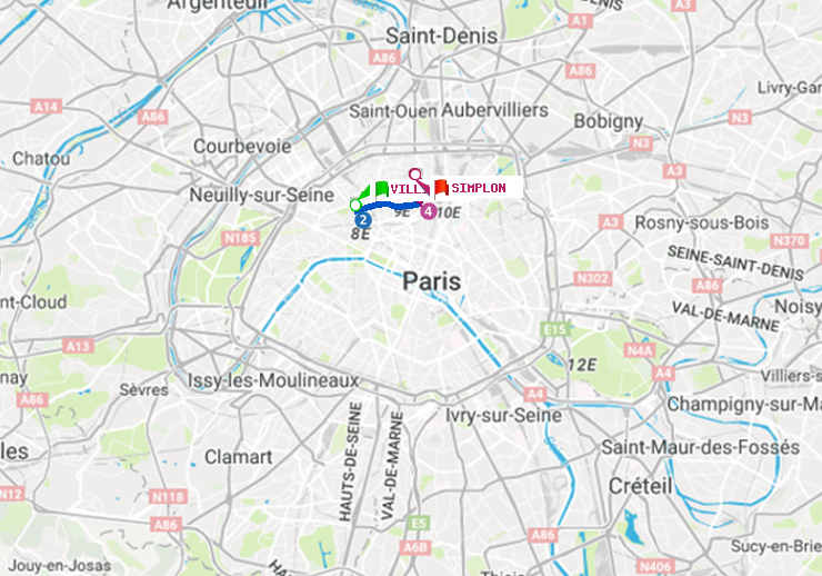 plan itinéraire ratp de Villiers à Simplon