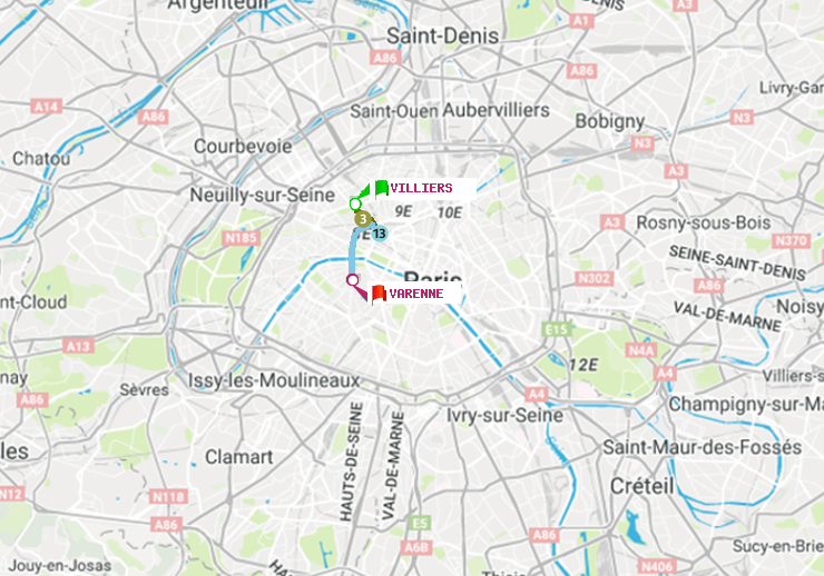 plan itinéraire ratp de Villiers à Varenne