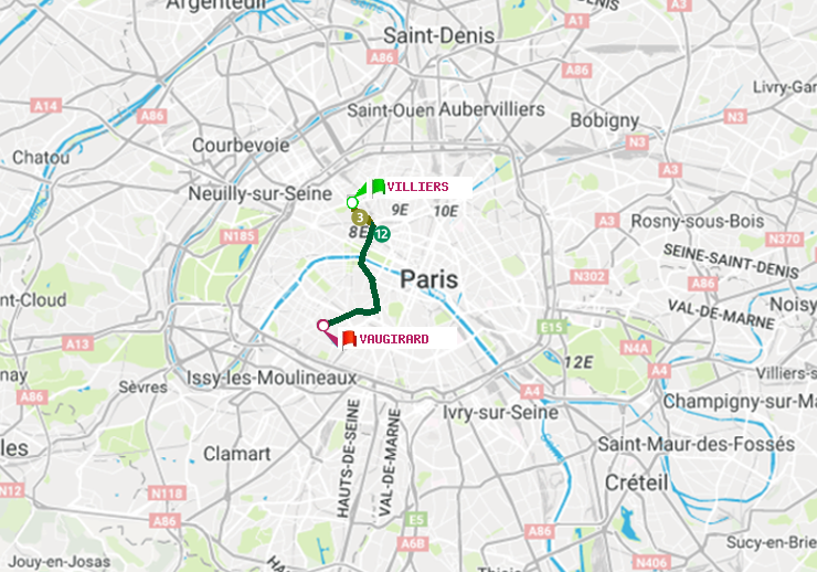 plan itinéraire ratp de Villiers à Vaugirard (Adolphe Chérioux)