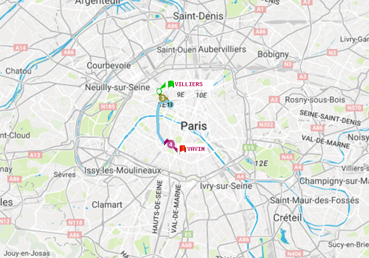 plan itinéraire ratp de Villiers à Vavin