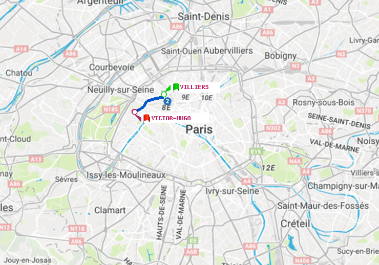plan itinéraire ratp de Villiers à Victor Hugo
