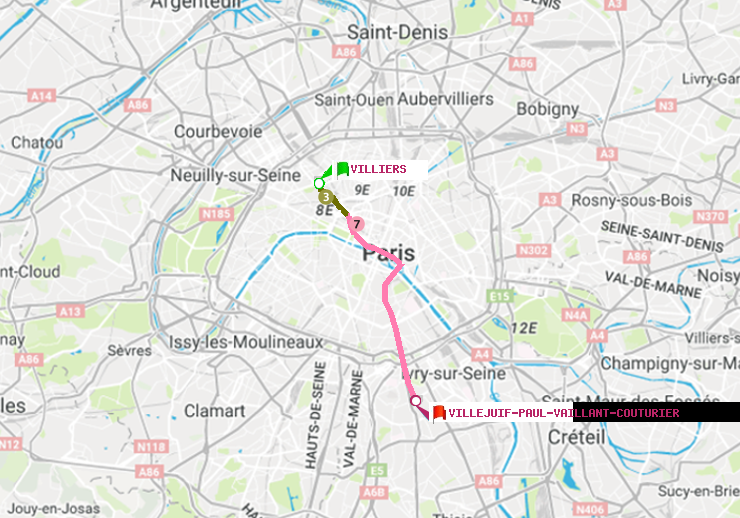 plan itinéraire ratp de Villiers à Villejuif-Paul Vaillant Couturier (Hôpital Paul Brousse)