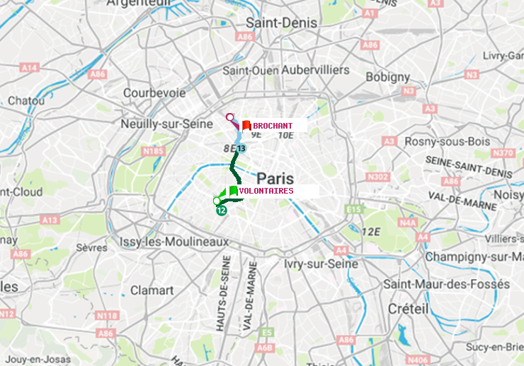 plan itinéraire ratp de Volontaires à Brochant