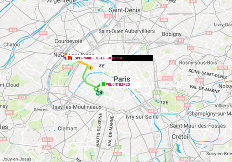 plan itinéraire ratp de Volontaires à Esplanade de la Défense