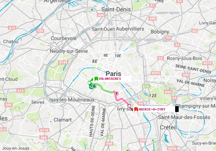 plan itinéraire ratp de Volontaires à Mairie d