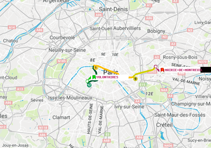 plan itinéraire ratp de Volontaires à Mairie de Montreuil