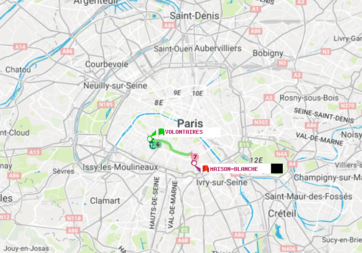 plan itinéraire ratp de Volontaires à Maison Blanche