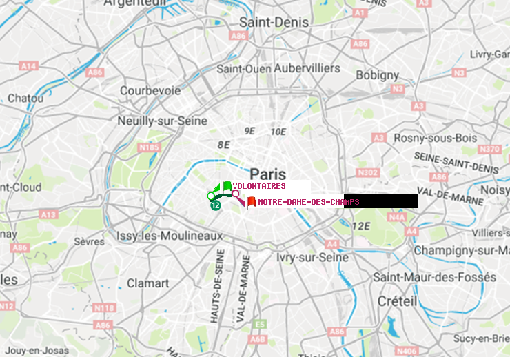 plan itinéraire ratp de Volontaires à Notre-Dame des Champs